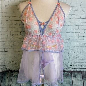Victoria's Secret NWT Tulle Babydoll Nighty & Thong Set Sz L Coquette Feminine